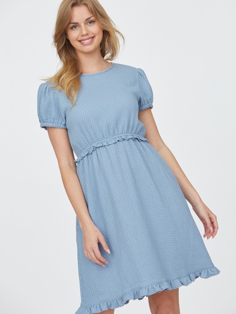 Tea N Rose Light Blue Polka-dot Ruffle Midi Dress - Women Plus Size